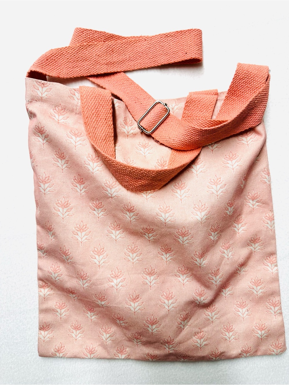 NWT Coral Floral Canvas Tote Bag Adjustable Crossbody Shoulder Strap